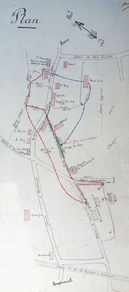Plan indiquant les chemins parcourus par Louis Yden