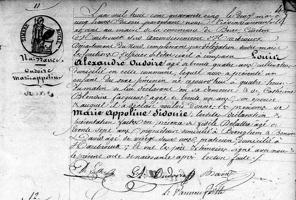 acte de naissance de Pauline Oudoire